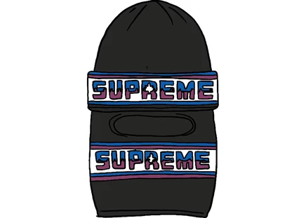Шапка-бини Supreme Double Logo с маской, черная