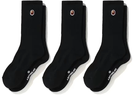 Мужские носки BAPE Ape Head, 3 пары, черные