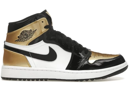 Jordan 1 Retro High Golf Patent Gold Toe black/metallic gold/white