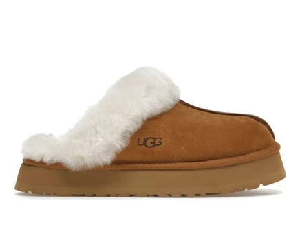 Женские тапочки UGG Disquette с овчиной, платформа 2,5 см, каштановый