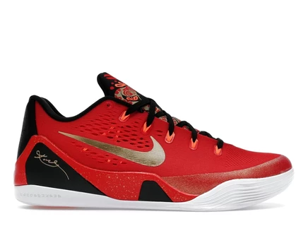 Мужские кроссовки Nike Kobe 9 EM Low Protro China, красно-золотые с черными деталями