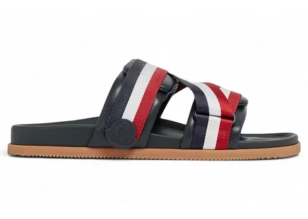 Мужские кожаные шлепанцы Moncler Mon Summer, синие/белые