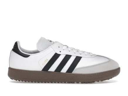 Мужские кроссовки adidas samba без шипов, бело-черные с коричневой подошвой