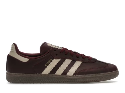 Женские кроссовки Adidas Samba OG, бордово-кремовые с золотистыми акцентами