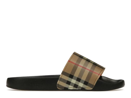 Женские сланцы Burberry с принтом Check, бежево-черные