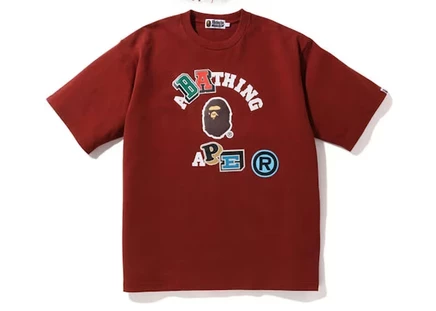 Мужская футболка bape multi fonts collage, бордовая