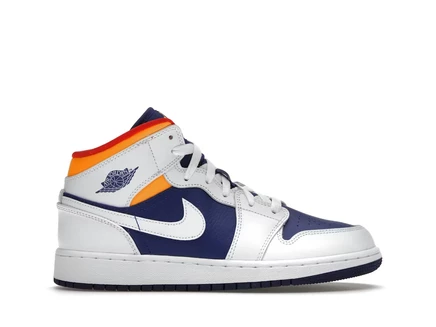 Детские кроссовки Air Jordan 1 Mid, белые/оранжевые/синие