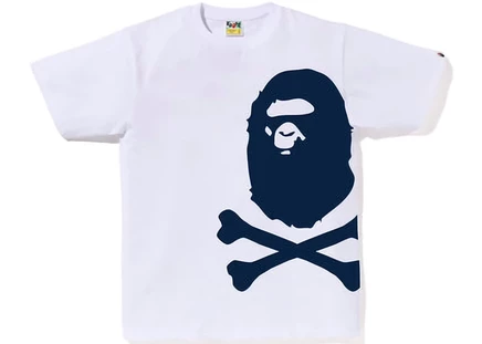 BAPE Big Ape Crossbone Pigment Print Tee White Navy white navy
