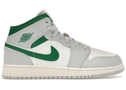 Детские кроссовки Jordan 1 Mid, бело-зелено-серые