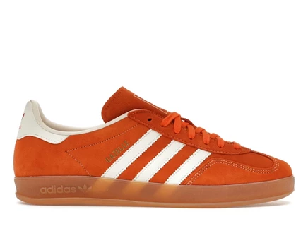 Мужские кроссовки Adidas Gazelle Indoor оранжево‑белые с золотистым