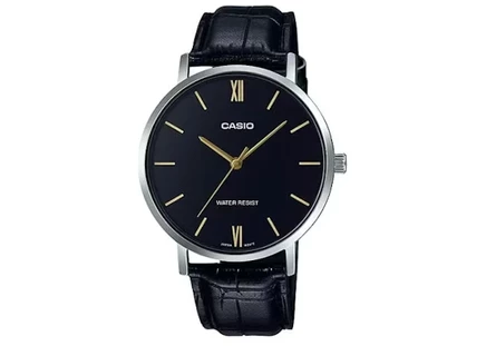 Мужские наручные часы casio MTP-VT01L-1B, стальной корпус, кожаный ремешок, кварцевые, 40 мм, черный циферблат