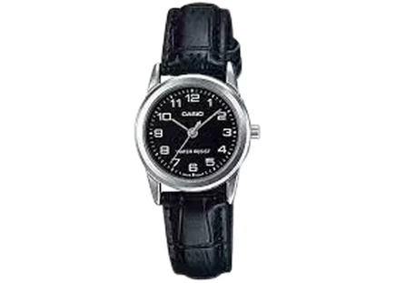 Женские часы Casio LTP-V001L-1B, корпус 25 мм, сталь, ремешок кожаный, черный