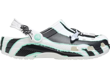 Мужские сабо Crocs Ron English Zebra, бело-черно-зеленые
