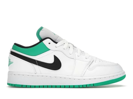 Детские кроссовки Jordan 1 Low, бело-зеленые с черным