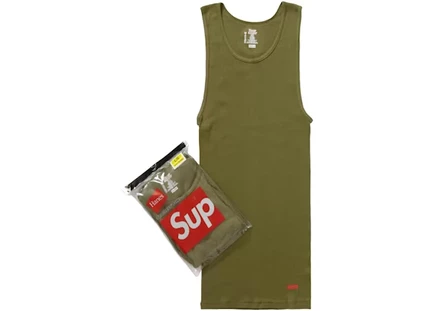 Мужская майка Supreme Hanes без ярлыка (3 шт.), оливковая