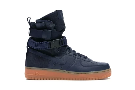 Мужские высокие кроссовки Nike SF Air Force 1 High, темно-синие с коричневой подошвой