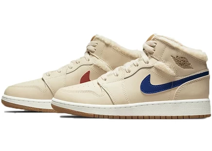 Детские кроссовки Jordan 1 Mid Fleece, жемчужно-белые