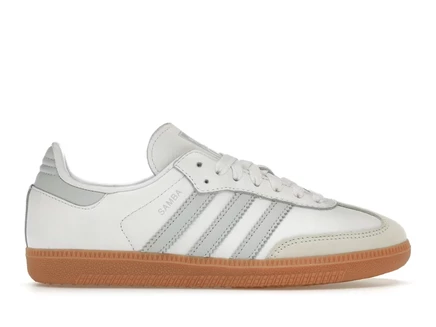 Женские кроссовки adidas samba og кожаные, бело-голубые с коричневой подошвой