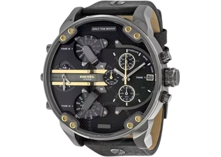 Мужские часы Diesel MR.DADDY 2.0 DZ7348, 57 мм, кварцевые, сталь, кожаный ремешок, черный циферблат