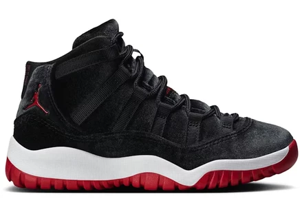 Детские кроссовки Jordan 11 Retro Bred Velvet (PS), черно‑красно‑белые