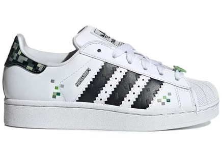 Детские кроссовки Adidas Superstar Minecraft Creeper, бело-черные