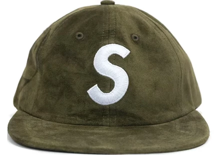 Унисекс шестипанельная кепка Supreme Suede S Logo, оливковая