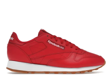 Мужские кроссовки Reebok Classic Leather, красно-белые с коричневой резиновой подошвой