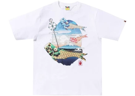 Футболка Bape Koinobori Carp Flags Ape Head, белая