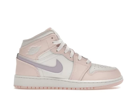 Детские кроссовки Jordan 1 Mid Pink Wash, розово-сиреневые