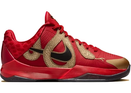 Детские кроссовки Nike Kobe 5 Year of the Mamba, красно-черные с золотыми акцентами