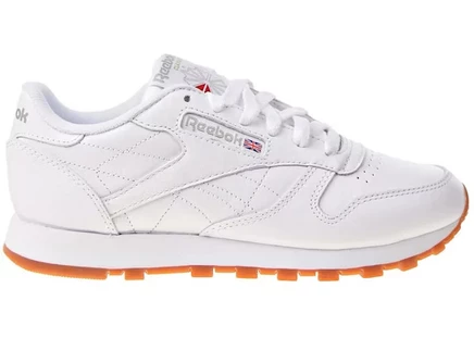 Женские кроссовки reebok classic leather, белые с коричневой подошвой