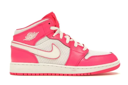 Детские кроссовки Jordan 1 Mid Hyper Pink, розово‑белые