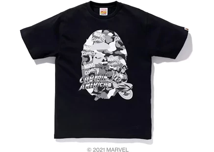 Футболка Bape x Marvel Camo Captain America, черная