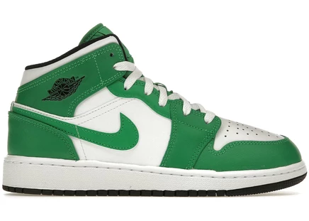Детские кроссовки Jordan 1 Mid, бело-зелено-черные