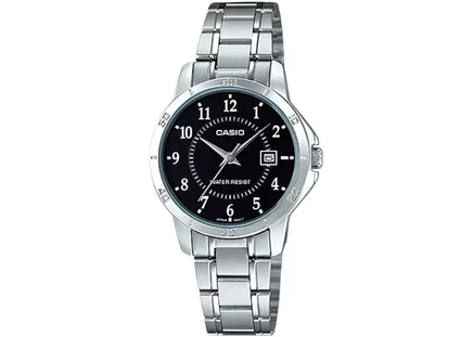 Мужские часы Casio MTP-V004D-1B стальной корпус и браслет 42 мм, кварц, черные