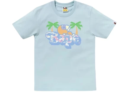 BAPE Palm Tree Pattern Milo On Bape Tee Blue blue