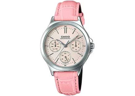 Мужские часы Casio LTP-V300L-4A, 33 мм, сталь, кожаный ремешок, розовый
