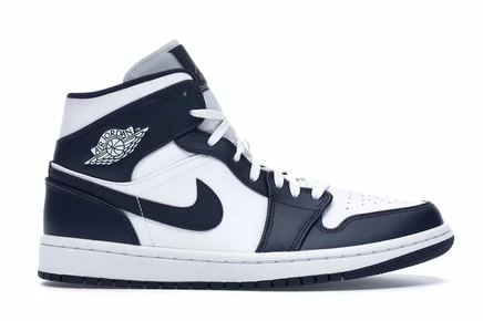Мужские кроссовки Jordan 1 Mid, белые/золотые/обсидиан