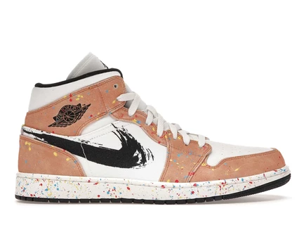 Мужские кроссовки Jordan 1 Mid Brushstroke, бежево-красные