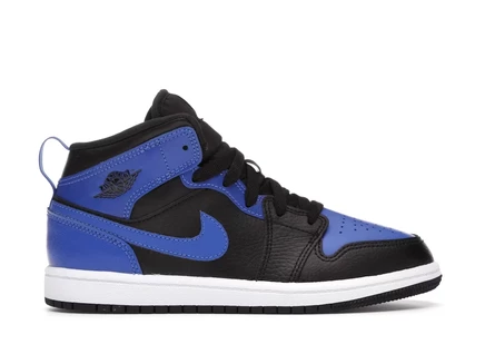 Детские кроссовки jordan 1 mid hyper royal, черно/hyper royal/белые