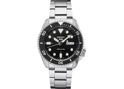 Мужские наручные часы Seiko 5 SRPD55, 43 мм, сталь, черный циферблат