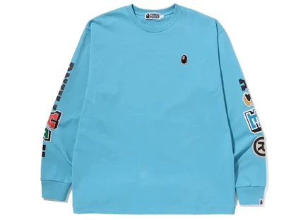 Мужской лонгслив Bape Multi Fonts, светло-голубой