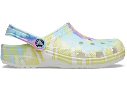 Унисекс сабо Crocs Classic Clog пастельный тай-дай, желто-голубо-розово-белые