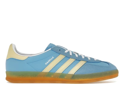 Женские кроссовки Adidas Gazelle Indoor, полу‑голубые/почти жёлтые