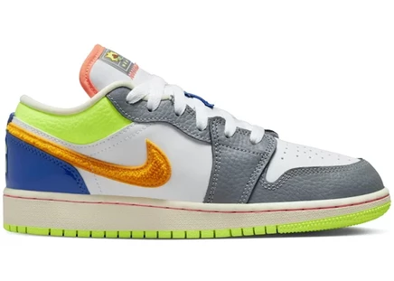 Детские кроссовки Jordan 1 Low, белые/светло-зеленые/лазерно-оранжевые