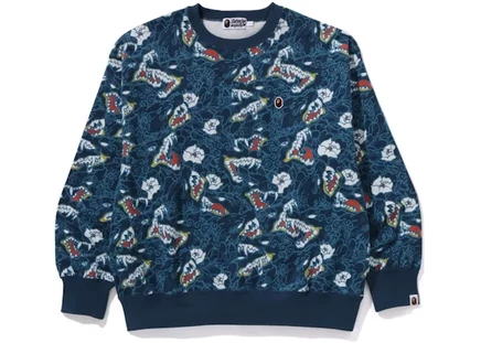 BAPE Japanese Tattoo Camo Relaxed Fit Crewneck Sweatshirt Blue blue