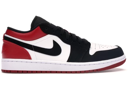 Кроссовки Jordan 1 Low Black Toe, бело-черно-красные