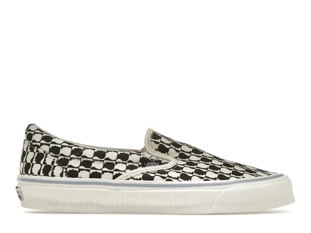 Мужские слипоны Vans OG Slip-On LX Brain Dead Checkerboard, черно-белые