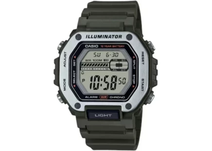 Мужские часы Casio MWD-110H-3A, корпус сталь 50,8 мм, резиновый ремешок, черные