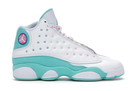 Детские кроссовки Jordan 13 Retro, бело-зелёно-розовые